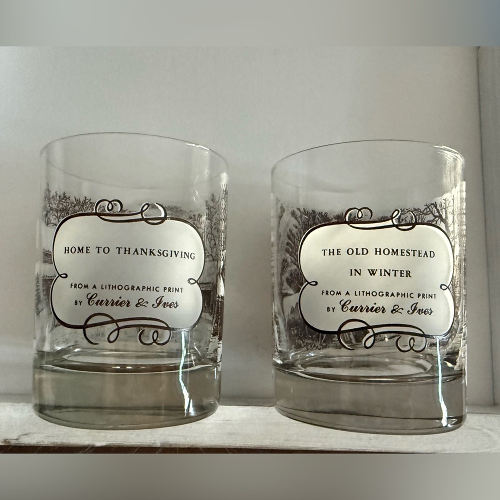 Currier And Ives Collectible Lithographic Print Whiskey Glass Set